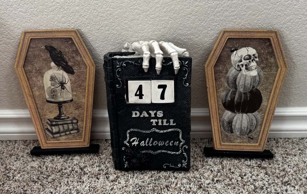 3PC Holiday Home Halloween Countdown Calendar Skeleton Book & 2 Bookends/decor